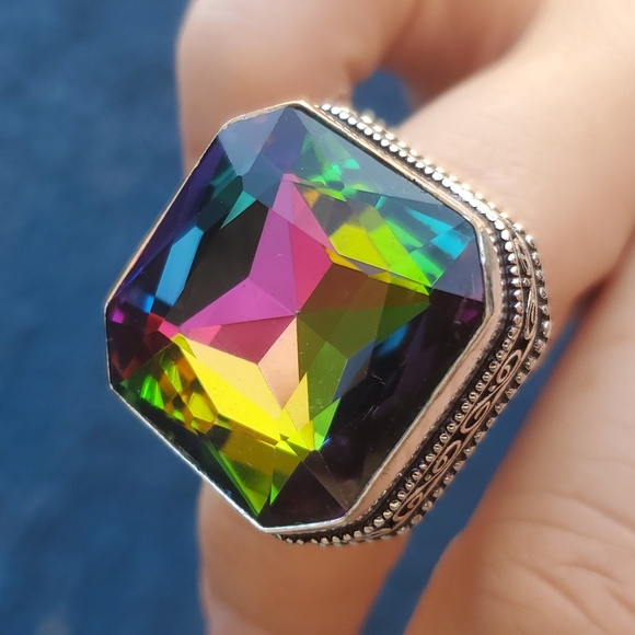 New Amazing Mystic Topaz 925 Silver Statement Ring. - Picture 2 of 16